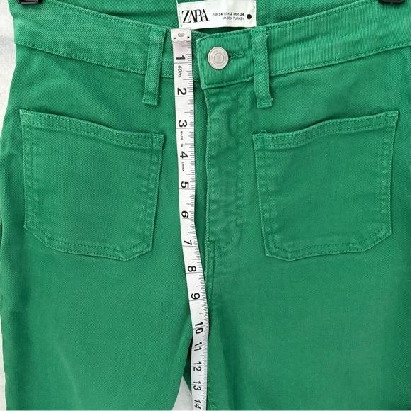 Zara High Rise Green Front Pocket Flare Leg Ankle Jeans Size 2 - Picture 8 of 8